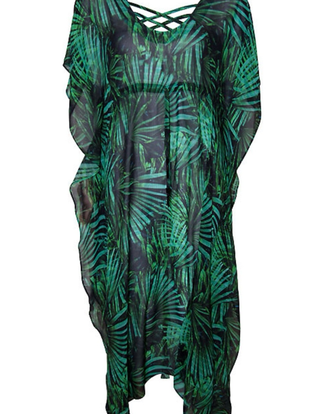 Maryan Mehlhorn Tropical Palm Print Sheer Maxi Caftan Cover Up